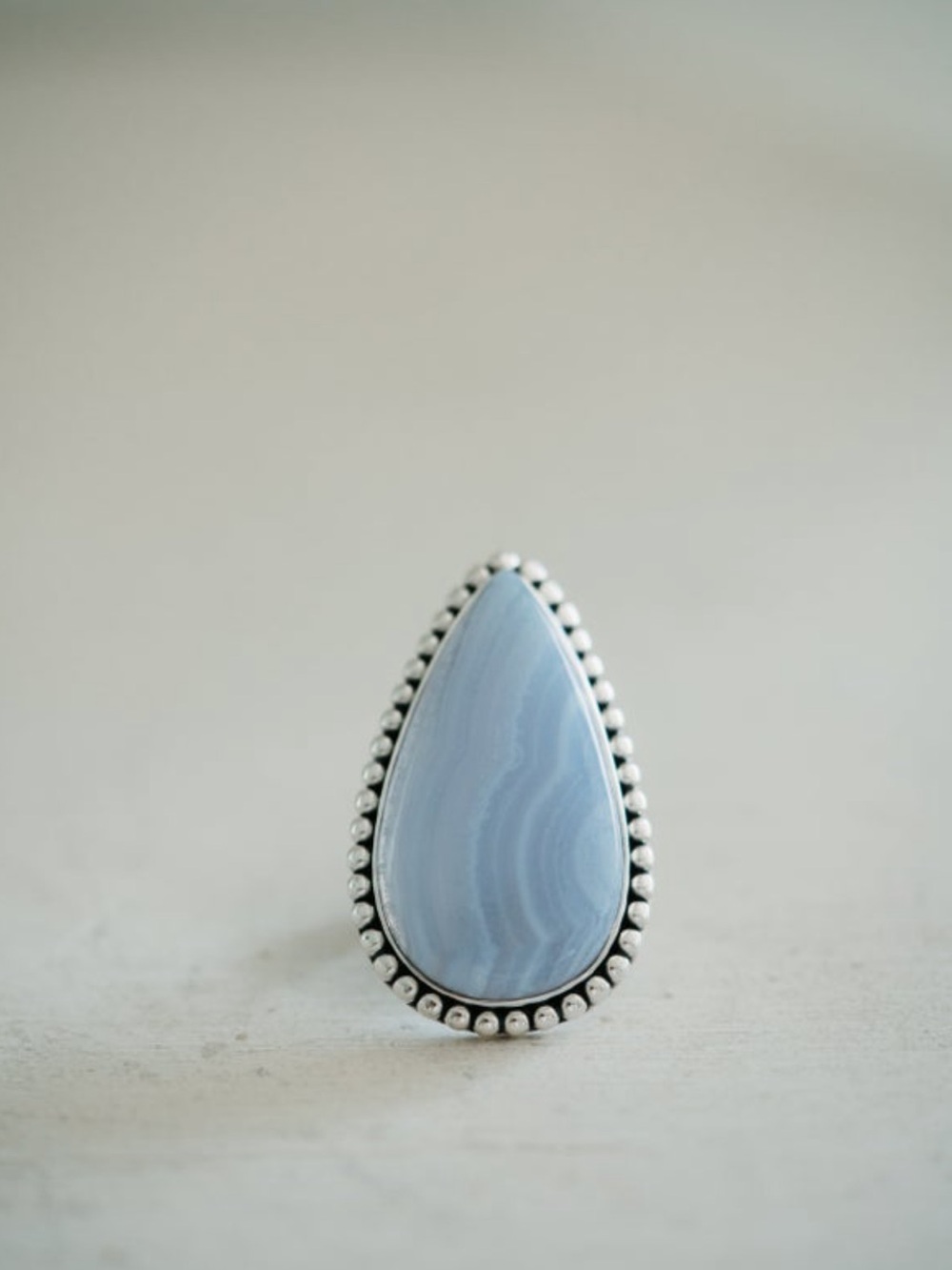Goldie Lew Sterling Silver Teardrop Blue Lace Agate Ring size 9